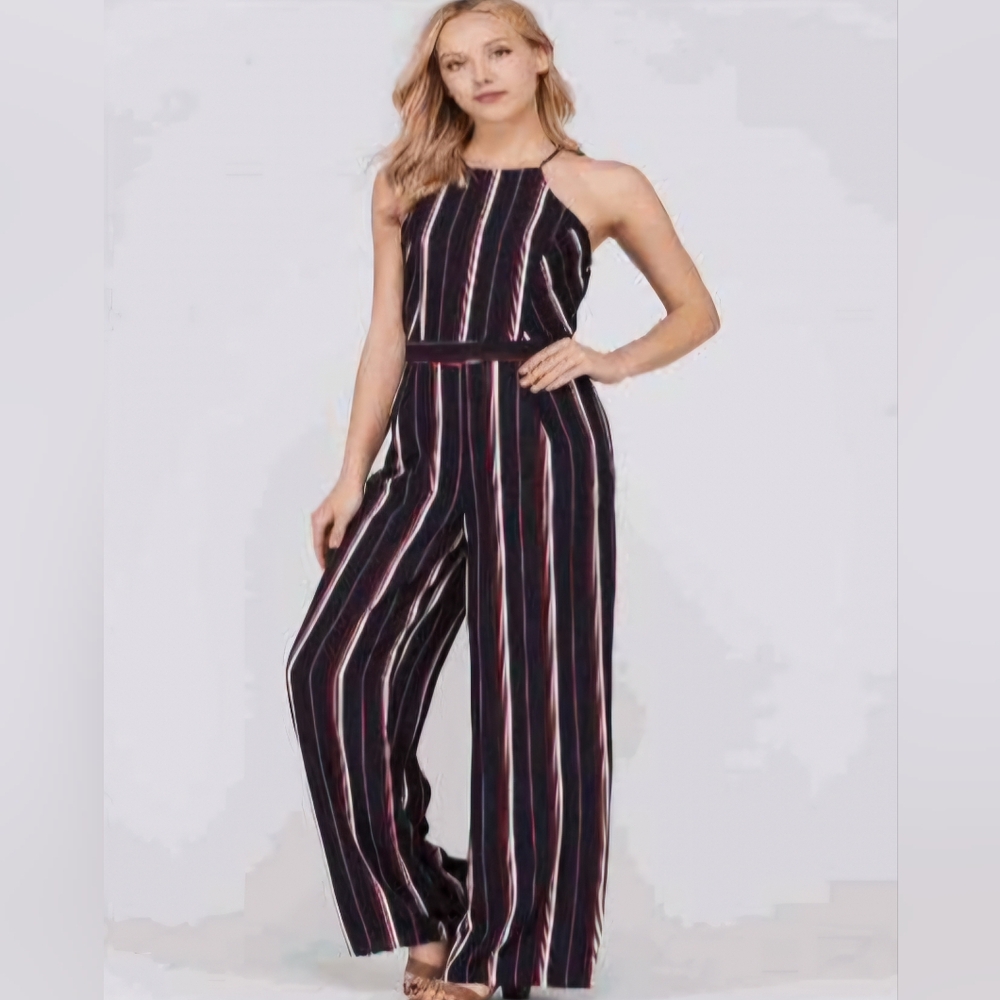 Stripe Jumpsuit with a keyhole and zipper in the back With Res Stripes